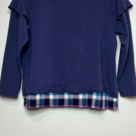 Lane Bryant  Navy Blue and Plaid Layer Shirt Size 14/16 Ruffle Sleeve - Picture 7 of 8